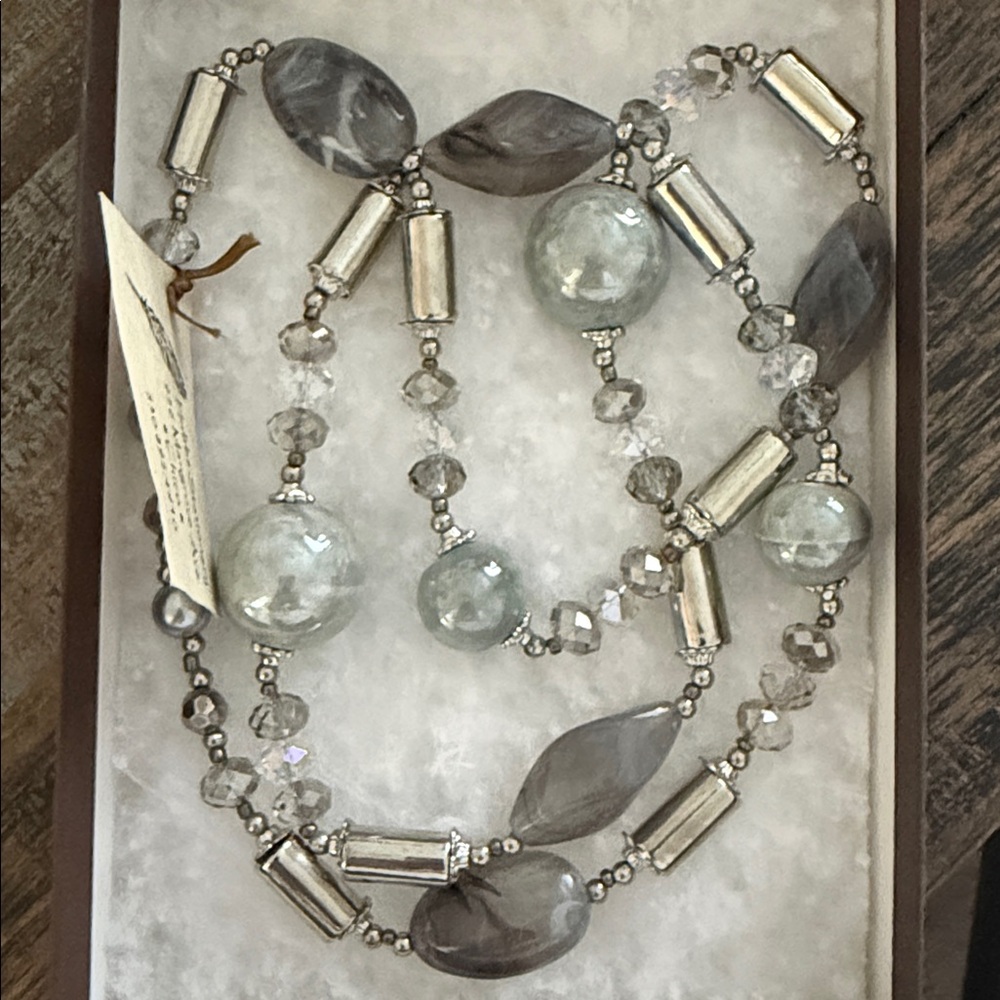Elegant 18” Silver and Beaded Sweater Necklace